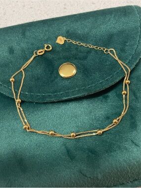 Dainty 18K Gold Bracelet • AU750 Real Gold Everyday Bracelet - Double Layer Bead